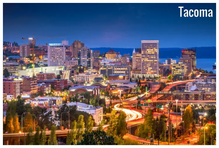 The city of Tacoma, Washington lit perfectly in the night The city of Tacoma, Washington lit perfectly in the night