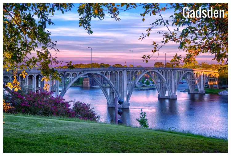A magnificent dusk shot of the famous Broad Street Bridge in Gadsden, Alabama