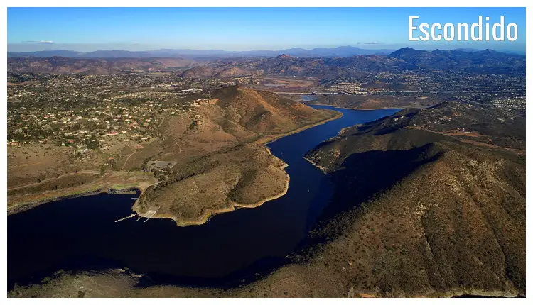 The landscape surrounding the scenic Lake Hodges in Escondido in the north county of San Diego, California