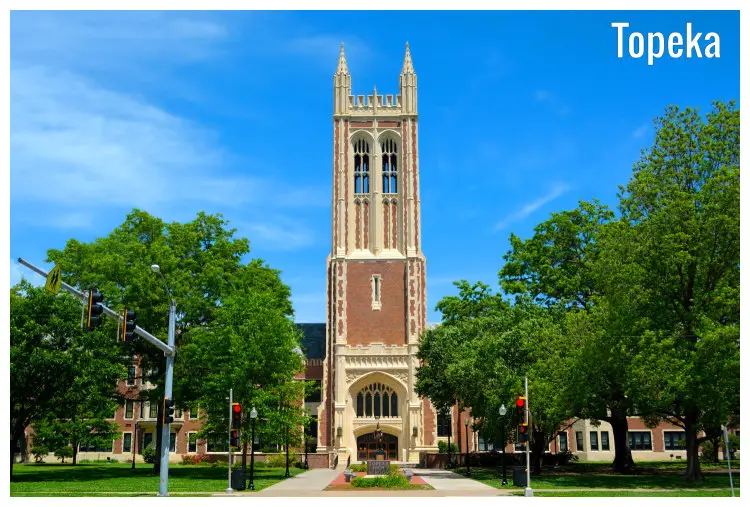 The tall tower of Topeka High School in Topeka, Kansas The tall tower of Topeka High School in Topeka, Kansas