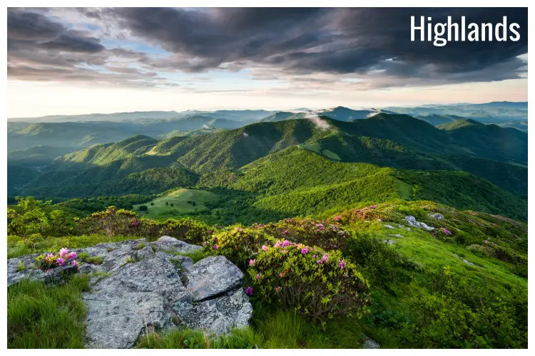 Springtime in the rocky and mountainous region in the Appalachian Mountain scene in Highlands, North Carolina