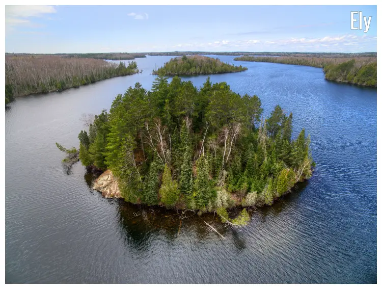 Small patches of islands with dense tree cover in the scenic Bear Head State Park in Ely, Minnesota