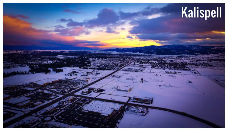 A gorgeous sunset over the tranquil city of Kalispell, Montana A gorgeous sunset over the tranquil city of Kalispell, Montana