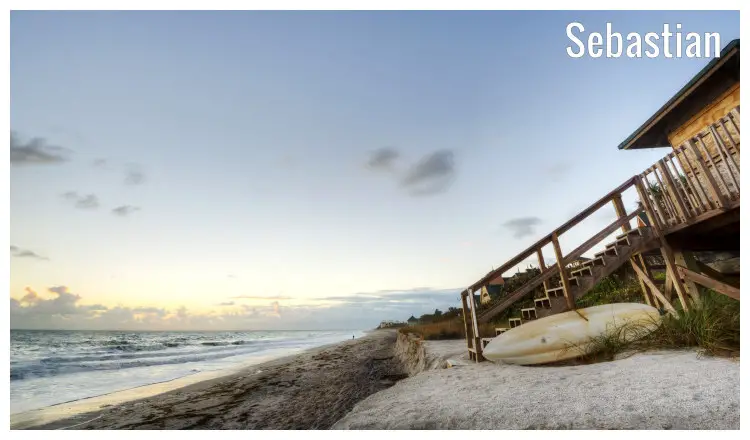 A wooden structure on the shores of Sebastian in Florida, on an early morning