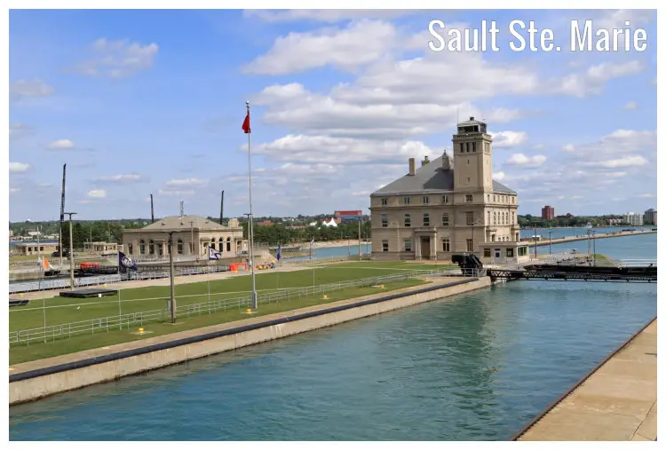The famous Soo Locks in Sault Ste. Marie, Michigan, with the deepwater section passage for large water vessels