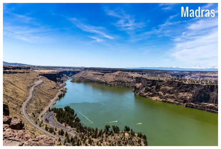 The green water in the famous Deschutes River in Madras, Oregon,