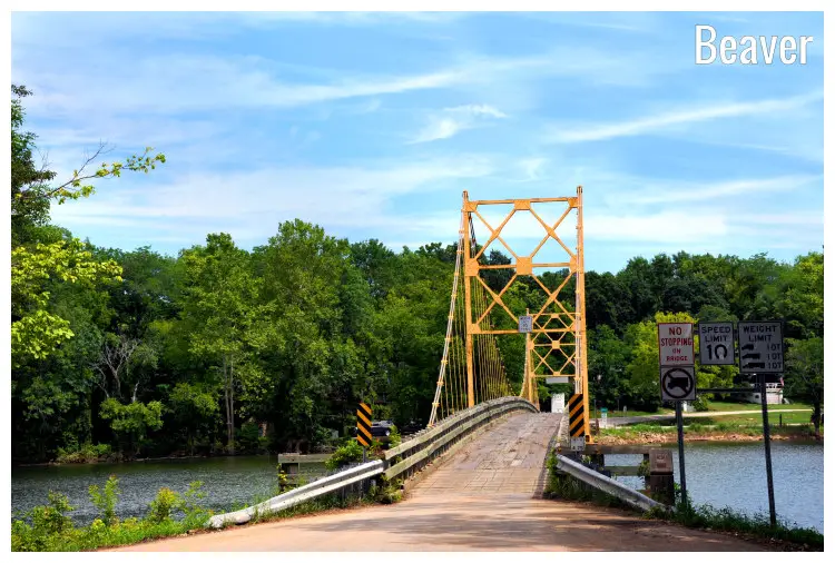 The White River and historic suspension bridge in Beaver, Arkansas near the famed Eureka Springs The White River and historic suspension bridge in Beaver, Arkansas near the famed Eureka Springs