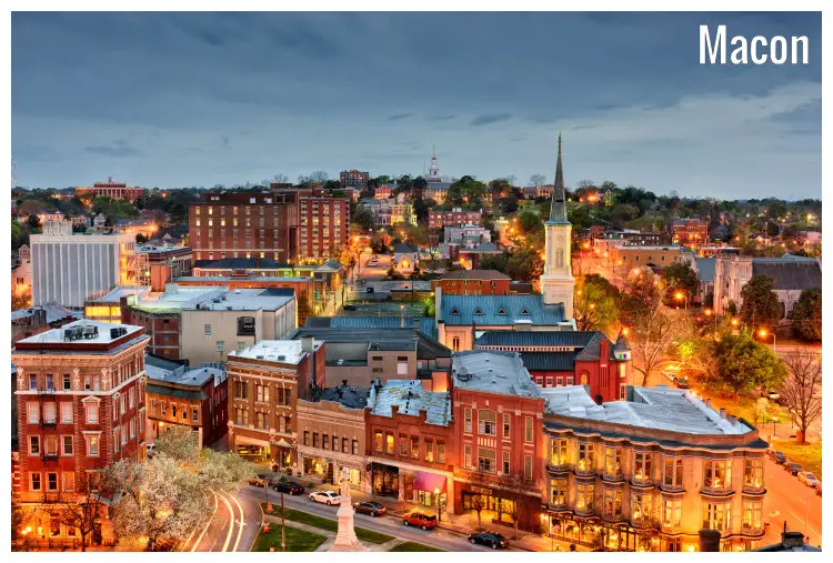 The scenic neon-lit city of Macon in Georgia