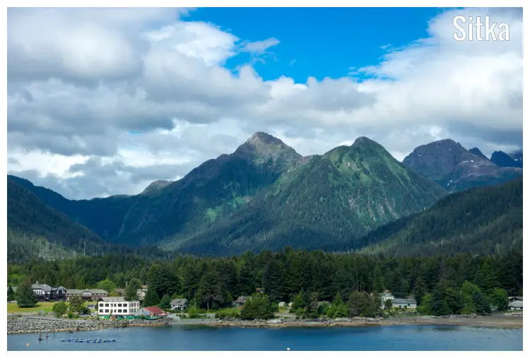 The glacial carved Three Sisters Mountains in Sitka, Alaska