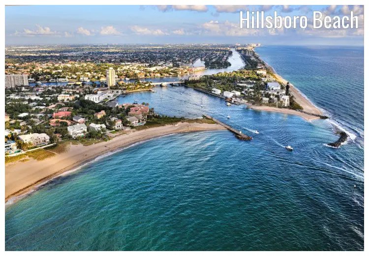 Hillsboro Beach on the Atlantic Ocean in Florida, as well as the rest of the vast city with a cloudy sky above Hillsboro Beach on the Atlantic Ocean in Florida, as well as the rest of the vast city with a cloudy sky above