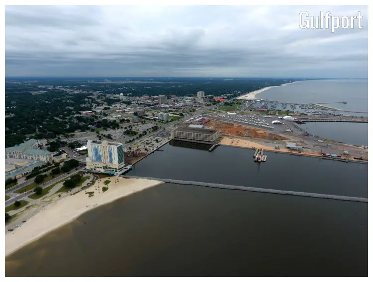 Inlets in the Gulfport, Mississippi, with a clear far view of the rest of the seaside city