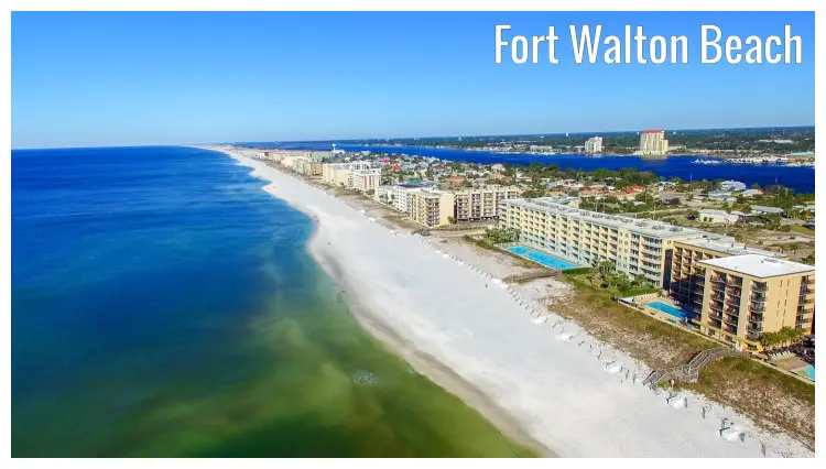 The vast Fort Walton Beach in Florida, with a high view of the city and part of the river