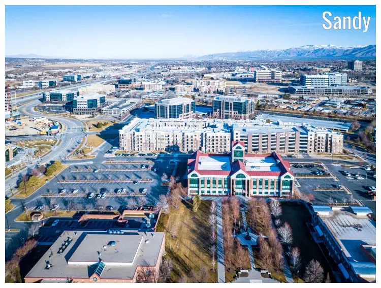 An aerial panorama of the city Sandy in Utah An aerial panorama of the city Sandy in Utah