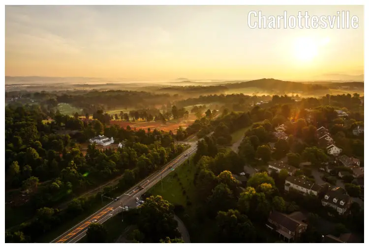 The beautiful sunrise over Charlottesville, Virginia