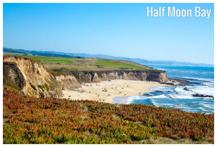 A warm and sunny day on a scenic beach in Half Moon Bay, California