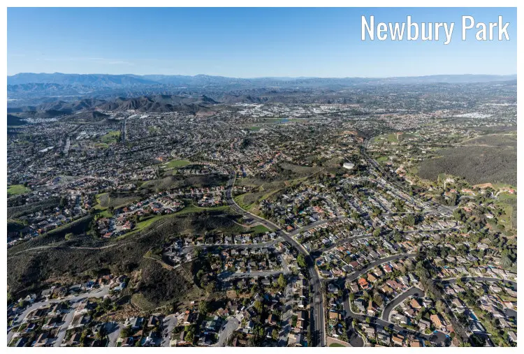 Intense road network and dense home population in Thousand Oaks and Ventura County in Newbury Park, California