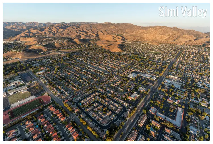 The Simi Valley city in California, with a view of the scenic Rocky Peak and hilly ranges