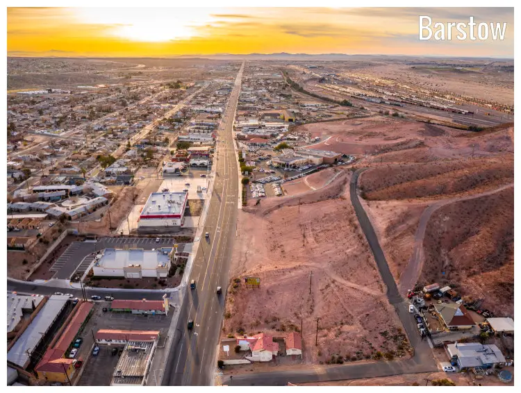 The vast desert region of Mojave, with the modern section of the Barstow residential community in California The vast desert region of Mojave, with the modern section of the Barstow residential community in California