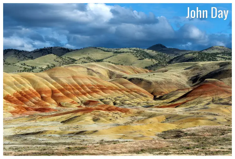 The iconic Painted Hills in the famous John Day Fossil Beds National Monument, Oregon The iconic Painted Hills in the famous John Day Fossil Beds National Monument, Oregon