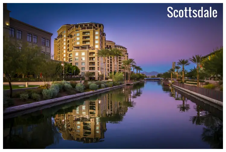 A scenic waterfront canal running through Scottsdale, Arizona A scenic waterfront canal running through Scottsdale, Arizona