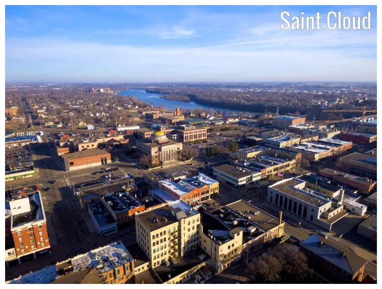 The lovely skyscape of Saint Cloud, Minnesota, with the view of the river in the far back The lovely skyscape of Saint Cloud, Minnesota, with the view of the river in the far back