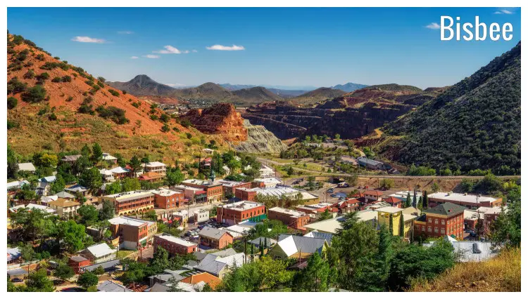 The landscape surrounding the village of Bisbee in Arizona, with the view of the iconic Mule Mountains The landscape surrounding the village of Bisbee in Arizona, with the view of the iconic Mule Mountains