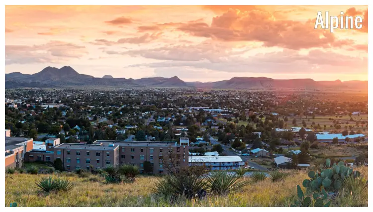 The vast city of Alpine, Texas, with a view of the iconic Sul Ross State University in Brewster County