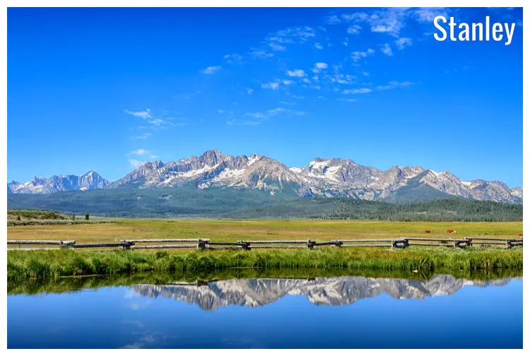 A mirror image of the iconic Sawtooth Mountain Range located in Meadow Creek in Stanley, Idaho, in the famed Sawtooth National Recreation Area
