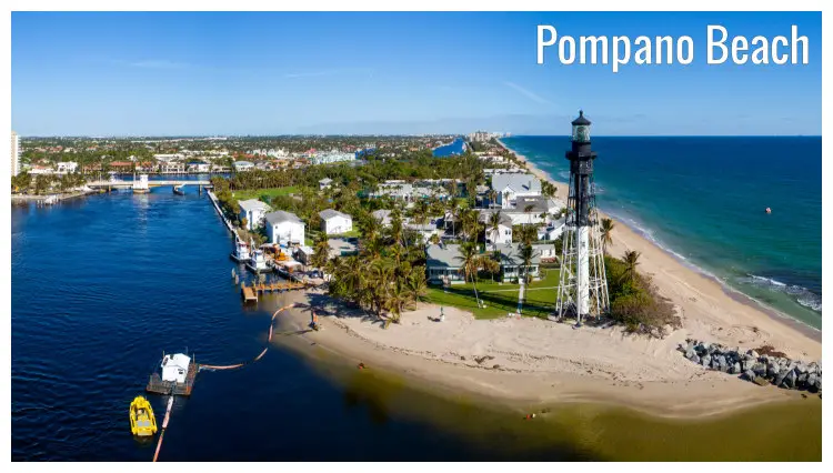 Panorama of the glorious Pompano Beach in Florida, with the close view of the iconic Hillsboro inlet lighthouse Panorama of the glorious Pompano Beach in Florida, with the close view of the iconic Hillsboro inlet lighthouse