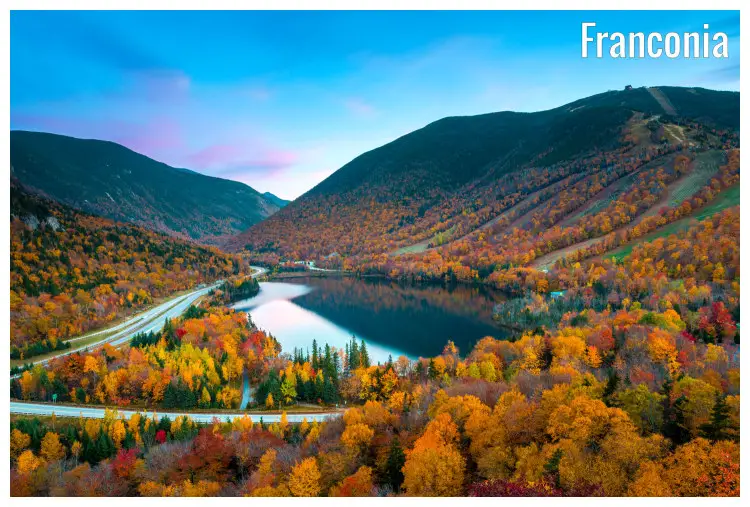 The scenic White Mountain National Forest in the iconic Franconia Notch State Park, New Hampshire The scenic White Mountain National Forest in the iconic Franconia Notch State Park, New Hampshire