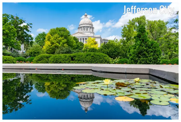 The State Capitol building surrounded by a beautiful park in Jefferson City, Missouri