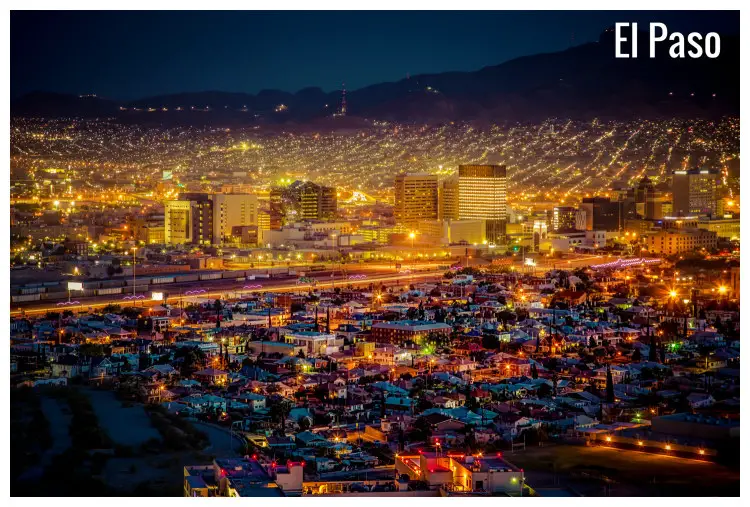 A night view of the lit beautiful vast city of El Paso in Texas A night view of the lit beautiful vast city of El Paso in Texas