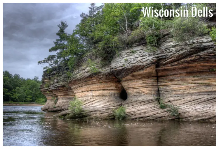 The hard and rocky surface of the Witches Gulch tourist attraction spot hidden within the Wisconsin Dells region