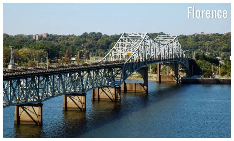 The Oneal Bridge crossing over the Tennessee River from the city of Florence to Sheffield City, in Alabama The Oneal Bridge crossing over the Tennessee River from the city of Florence to Sheffield City, in Alabama
