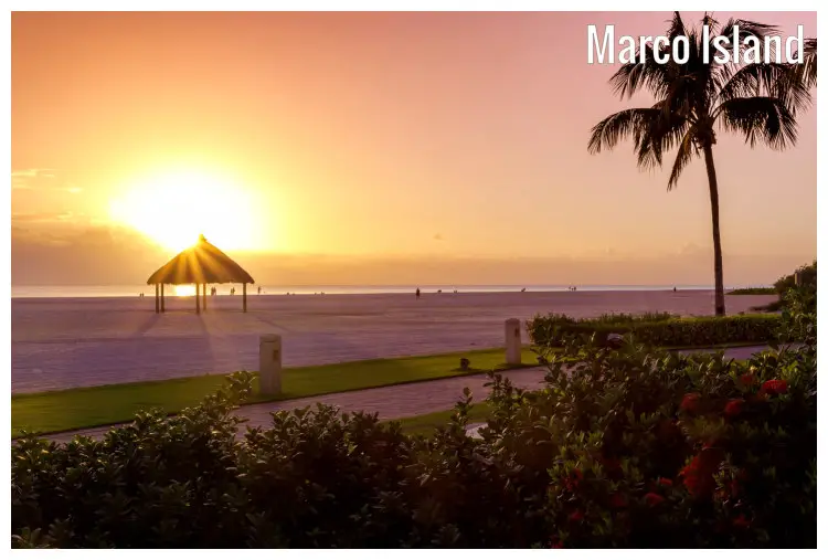 Sunset over the beach in Marco Island Beach, Florida, along the Gulf of Mexico Sunset over the beach in Marco Island Beach, Florida, along the Gulf of Mexico