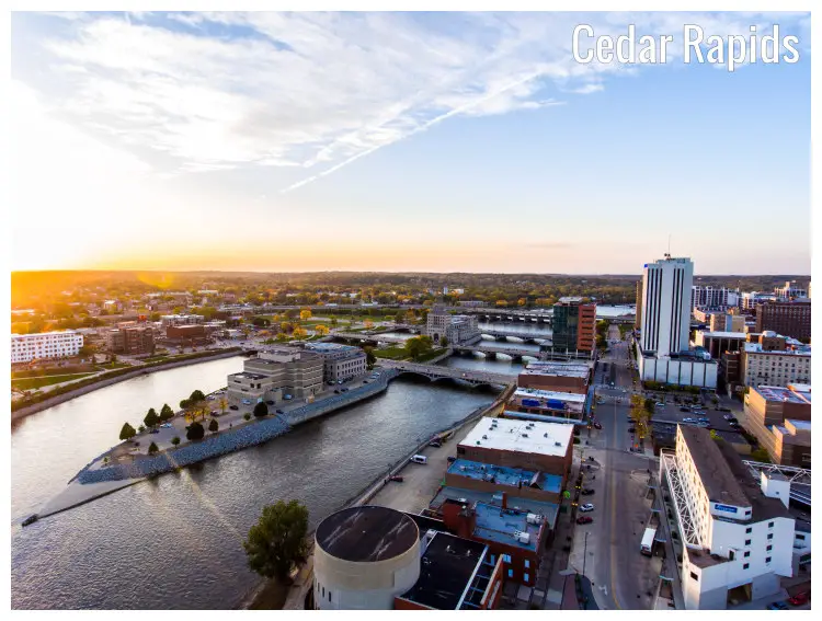 Nice aerial capture of the skyline over Cedar Rapids in Iowa Nice aerial capture of the skyline over Cedar Rapids in Iowa