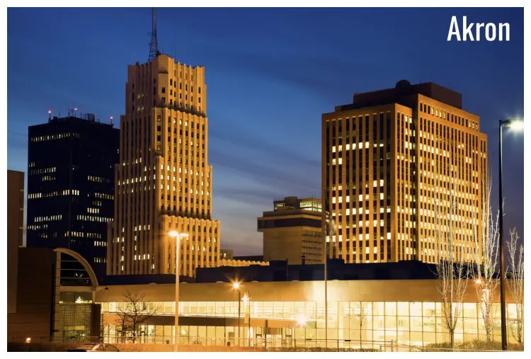 A shot of part of Akron city in Ohio, taken at sunset