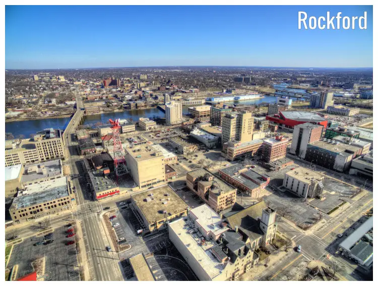 The clear cityscape of the city of Rockford in Illinois The clear cityscape of the city of Rockford in Illinois