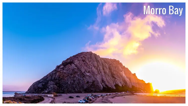 The iconic Morro Rock, a famous tourist spot in Morro Bay, California