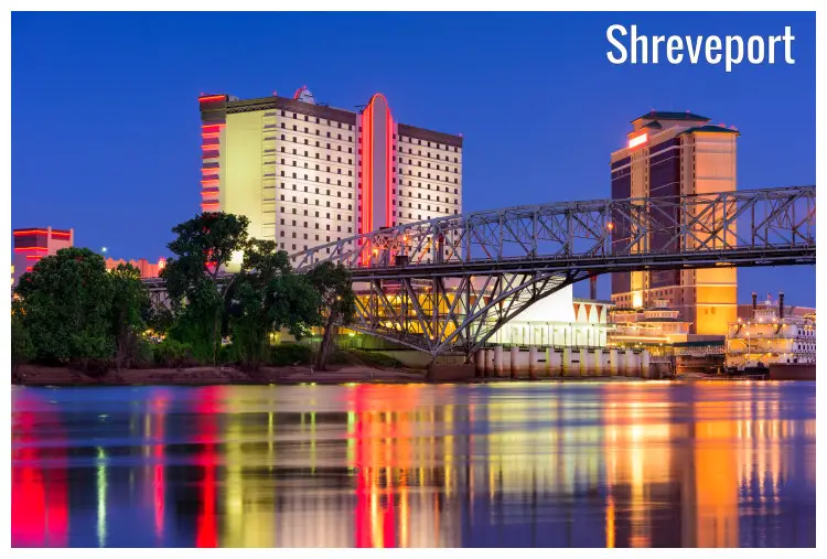 Shreveport, Louisiana viewed from the Red River across the bridge Shreveport, Louisiana viewed from the Red River across the bridge