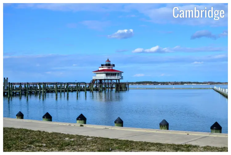 A long pier leading the large and highly set Choptank River Lighthouse in Cambridge, Maryland A long pier leading the large and highly set Choptank River Lighthouse in Cambridge, Maryland