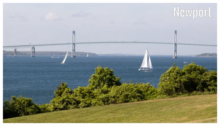 The incredibly high Claiborne Pell Bridge in Newport, Rhode Island The incredibly high Claiborne Pell Bridge in Newport, Rhode Island