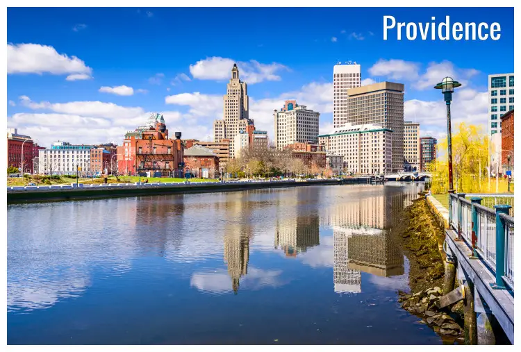 The city of Providence, Rhode Island, reflected in the water