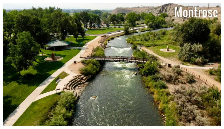 A river passing through a public park in Montrose, Colorado A river passing through a public park in Montrose, Colorado