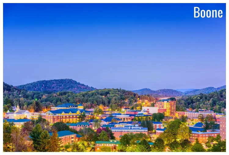 The townscape of the scenic city of Boone, North Carolina