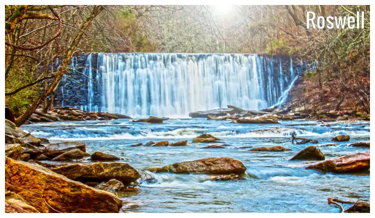 A breathtaking nature scene in the Blue Wall spot with the Old Mills State Park in Roswell, Georgia A breathtaking nature scene in the Blue Wall spot with the Old Mills State Park in Roswell, Georgia