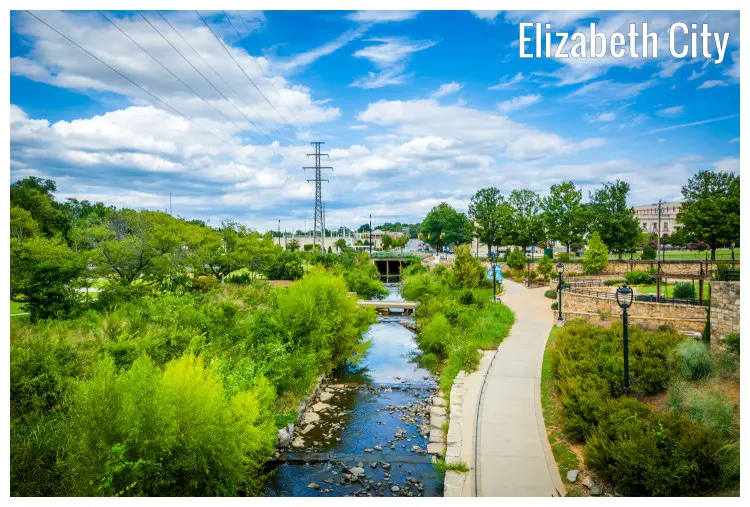 The Little Sugar Creek near a clear path on Greenway in the city of Elizabeth, North Carolina