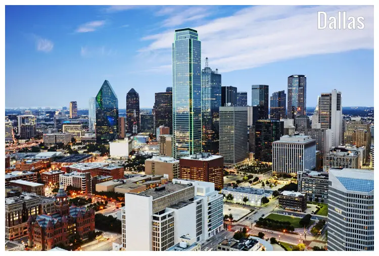 Dallas, Texas, modern city skyscrapers, just before sunset Dallas, Texas, modern city skyscrapers, just before sunset