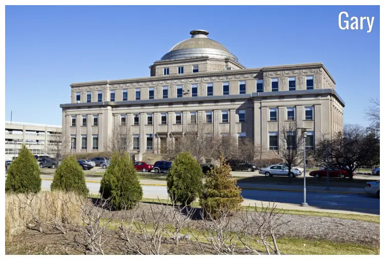 A large, historic building used as an administration block in Gary, Indiana