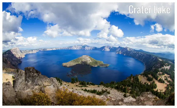 A beautiful landscape of the Crater Lake in Oregon, viewed from atop the Watchman